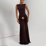 Summer New Sexy Sleeveless Back Pressed Folding Bag Hips Temperament Ribbon Open Skirt Dress