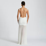 Summer New Sexy Sleeveless Back Pressed Folding Bag Hips Temperament Ribbon Open Skirt Dress