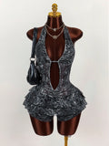 New Fashion Leopard Print Body Sexy Hanging Neck Tying Cake Short Dress Dress Dress Woman