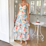 Dili Leisure Vacation Wind Suspension Printed Cake Dress Dress Women's Dress 2025 Spring/Summer