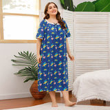 Spring And Summer Plus Code Lady Home Dress Skirt Short-Sleeved Lace Splicing Four-Sided Bullet Print Home Pajamas Woman