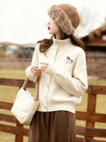 White Pony Turtleneck Sweater Cardigan Women's Autumn And Winter Languid Wind Loose High Sense Daily Commute Knitted Coat