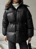 Autumn And Winter Explosion Warm Hooded Repair Rope Thick Cotton Coat 2025 Women's New