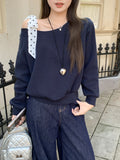 Autumn And Winter Wear Wave Point Tie With Slanted Shoulder-On Bow Outside Wearing Long-Sleeved Shawl Loose Bottom Of The Cloth Woman
