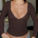 Dili 2025 Autumn And Winter Y2K Women's Vcollar Fit Bottom Long-Sleeved Top