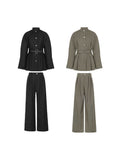 Spring New Writer's Set Aer Gas Field Full Open TR Twill Texture Short Trench Coat Broad Leg Trousers