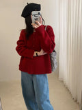 Design Sense Collar Half-Button Pure Color Doll Skirt Sweater Women's Autumn And Winter Loose Temperament Knitted Shirt Thick