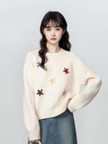 Round Collar Thick Sweater Women 2025 Autumn And Winter New Loose Embroidery Jacket With Knitted Small Short Top