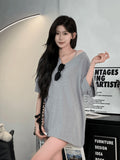 Korean Version Of The Loose Short-Sleeved T-Shirt Women's Summer 2025 New Medium And Long Missing Niche Design Reveals The Shoulder