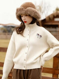 White Pony Turtleneck Sweater Cardigan Women's Autumn And Winter Languid Wind Loose High Sense Daily Commute Knitted Coat