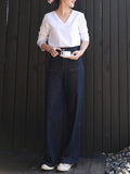 Paris Kiss Retro Color Imitation Denim Fabric Ring Can Not Fade Color Slim High Wisdom Straight Jeans