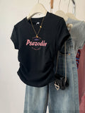 Pure Cotton Black Slimming Straight Shoulder Short-Sleeved T-Shirt Women's Summer 2025 New Burst On-Slamp Dress