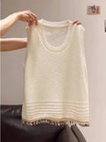 National Wind Characteristics Twilight Knitted Vest Woman 2025 New Wide Summer Wear High-End Sleeveless Top
