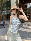2026 Summer Ootd Design Feels Beautiful Blue Flowers Sexy Smear Sling Sling Vest Female Bare Back Repair Small Top