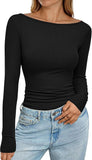 2025 Autumn And Winter Boat Collar Ribs Jersey Folding Body Out Of The Coat Leisure Basic T-Shirt