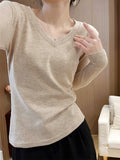 Deyvel V-Neck Long-Sleeved T-Shirt Women's Bottoming Shirt With Autumn And Winter Large-Size New Korean Slimming Warm Top