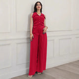 2025 Summer New Women's Solid Color Top Sleeveless Waist Two Sets Of Casual Trousers Set