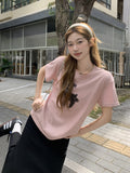 Printed Cartoon Puppy Gray Round Collar Is Shoulder Lanky Lanky Short-Sleeved T-Shirt Summer New Simple Clad Top