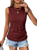 2025 Summer New Casual Solid Color Jacket Sleeveless Wrinkle Round Collar Vest Women's T-Shirt