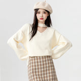 2025 Autumn And Winter New Black V-Neck Sweater Women In The Spring And Autumn With Long Sleeve Bottom Shirt Outside Wearing Hanging Neck Knitting Tops