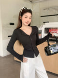 POLO Collar Long-Sleeved T-Shirt Button-Buttoned Cardwoman 2026 Korean Autumn And Winter Wearing A Folding Body To Put On The Bottom Of The Top