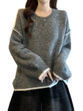 Loose Lazy Gray Sweater Women's Autumn/Winter 2025 New Large-Size Fat Mm High Irregular Knitted Shirt Top