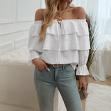 Dili 2025 Autumn And Winter Women's Temperament Loose Folded Shoulder Lantern Sleeve Top