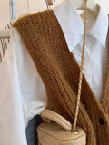 Grey V-Neck Knitted Vest Women's Spring And Autumn 2025 New Autumn And Winter Outside Wearing A Shoulder Sweater Open Shirt