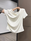 Gentle Folds Irregularly Collar Shoulder Short-Sleeved T-Shirt 2026 Summer New Small Design Top