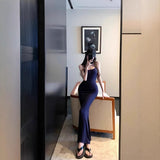 Purple Hanging Dress Women Summer Pure Wind Sexy Long Skirt Tight Body To The Hip Fishtail Skirt