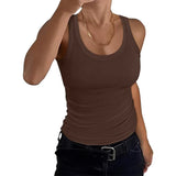 2025 Women's Low Round Neck Rib Casual T-Shirt Sleeveless Elastic Repair Basic Vest Women's Top