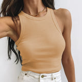 2025 Women's Spring/Summer Short Solid Color Thread Sleeveless T-Shirt Vest