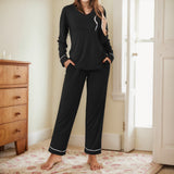 Autumn And Winter Ladies Homewear Set Long-Sleeved Trousers V-Neck Milk Silk Pajamas Set Women