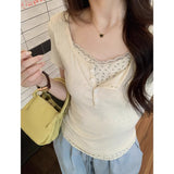 Fake Two Lace Lace Short-Sleeved T-Shirt Spring And Summer New Pure Wind Hottie Slim Thin Shoulder Bottom Top