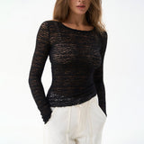 2025 Autumn And Winter New Fashion Round Collar Sexy Perspective Bottoming Shirt Hot Girl Long Sleeve Repair Jacket