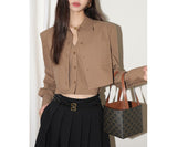 Four Seasons Can Wear White Shirt Women's Design Sense Of Small Short Korean Commuting Shirt Casual Long-Sleeved Two-Piece Top