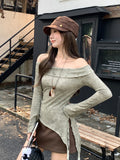 Hottie Sexy Shoulder Rivet Long Sleeve Bottom Shirt 2026 Autumn Wooden Ear Strap Inside T-Shirt