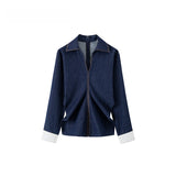 Ring Garlic Original Color Imitation Denim Waist Shirt + Rubber Air Pants Set Age-Old Fashion Two Sets