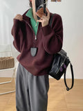Klein Blue Fake Two Half Zipper Tie Sweater Women Autumn And Winter Design Unique To The Knitted Shirt Top