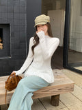 Sweet Cute Wooden Ear Half-High Collar Long-Sleeved Knitted Shirt Woman 2026 Autumn Loose Thin Leaves Side Top