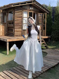 French Tea In The Tea White Square Collar Dress To Collect The Waist Showing Slim Seaside Holiday Temperament Vest Long Dress Summer