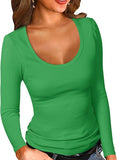 2025 Lady Collar Collar T-Shirt Basic Solid Long-Sleeved Bottom Shirt