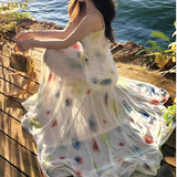 Summer Watercolor Hanging Dress Women 2025 Summer New Small Long Irregular Dress With Fishtail Skirt