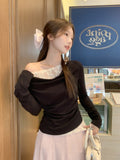 White Collar Lace Fake Two Long-Sleeved T-Shirt Women's Clothing Early Autumn Wearing A Bottom Shirt Repair Waist Top