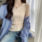 Sleeveless Wear Sling Vest Women's Summer Anti-Walking Suit Inside The Cover Of The Pair Of Milk Tight Thread To Play The Solid Color Top