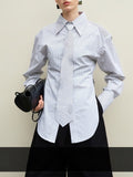 Simple Striped Shirt Women Can Wear A New Design Tie Side Open Top Southeast Asia