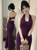 Famous Wind Chain Hanging Neck Evening Dress Fishtail Dress Female Summer Temperament Dress Sexy Sling Bag Hip Dress