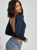 Y2K Design Sense New Big-Loun Backskims Top Women's Long-Sleeved Sexy Hottie T-Shirt