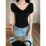 Hottie Black Pure Desire Short-Sleeved T-Shirt Girl 2026 Summer Can Wear Two Waist Thin Words Shoulder-To-Shoulder Small Top