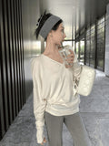 V Collar Bat Sleeve T-Shirt Scimitsed Twist Stacked Long-Sleeved Tee2025 New Thin Low-Collar Top Woman